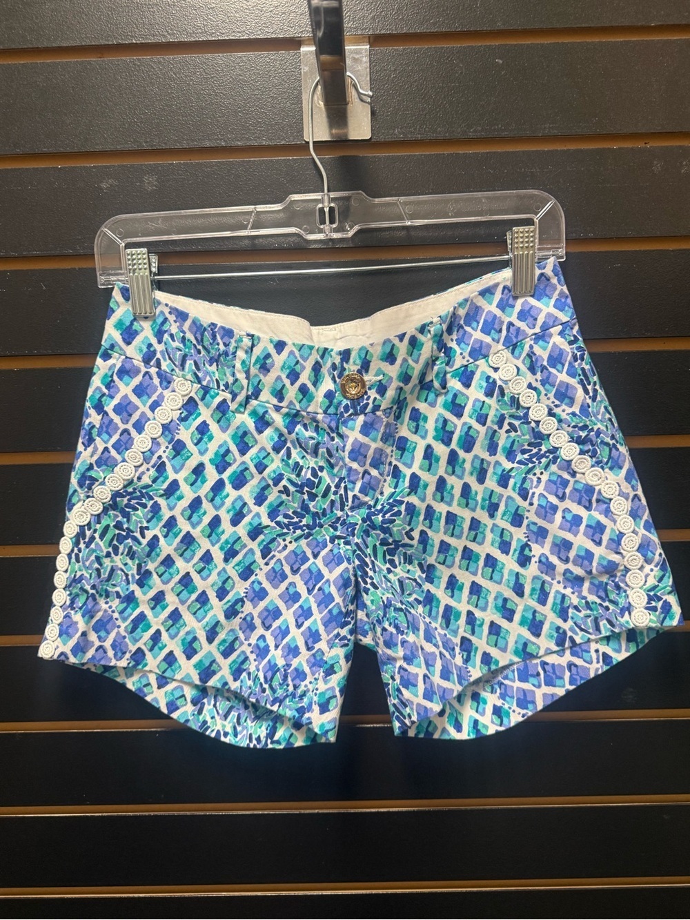 Lilly Pulitzer Callahan Shorts Blue Green Print Size 00 5” Inseam